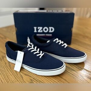 NIB IZOD Men's Navy Rangley Canvas Boat Shoes, size 11 Memory Foam